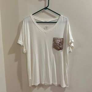 Women’s Size L V-Neck T-shirt with Sequin Pocket Detail